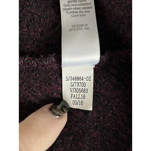 ATHLETA Tiburon Burgundy Cardigan Sweater Ribbed Sleeve Drape Open Front  Sz S - Picture 8 of 9